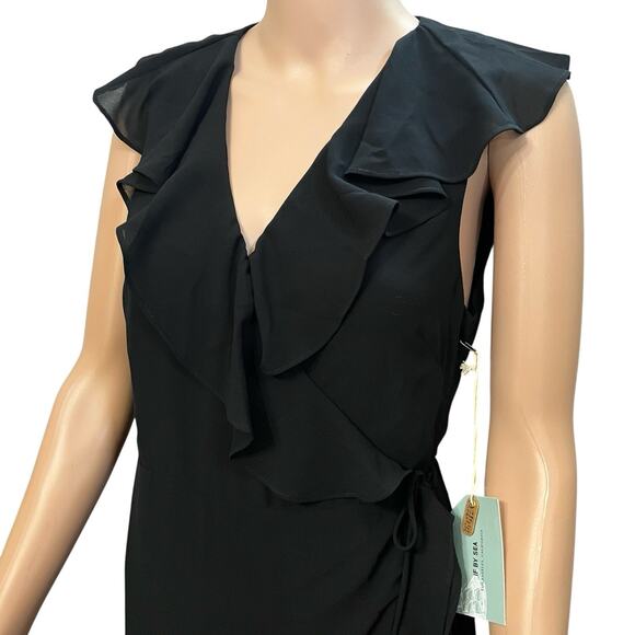 Anthropologie If By Sea Wrap Dress Medium Chiffon High Low Ruffle Asymmetrical - Picture 2 of 8